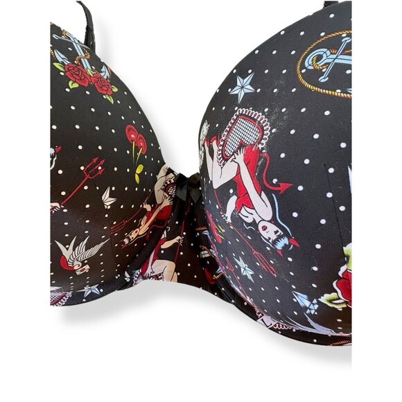 Torrid Curve Xo Plunge Push-Up Lovers Tattoo Black Underwire Bra 50B - Picture 3 of 6